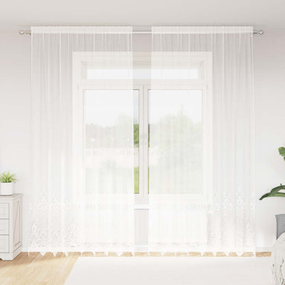 vidaXL Spitzenvorhang mit Vorhängen Floral Weiß 260x200cm Polyester