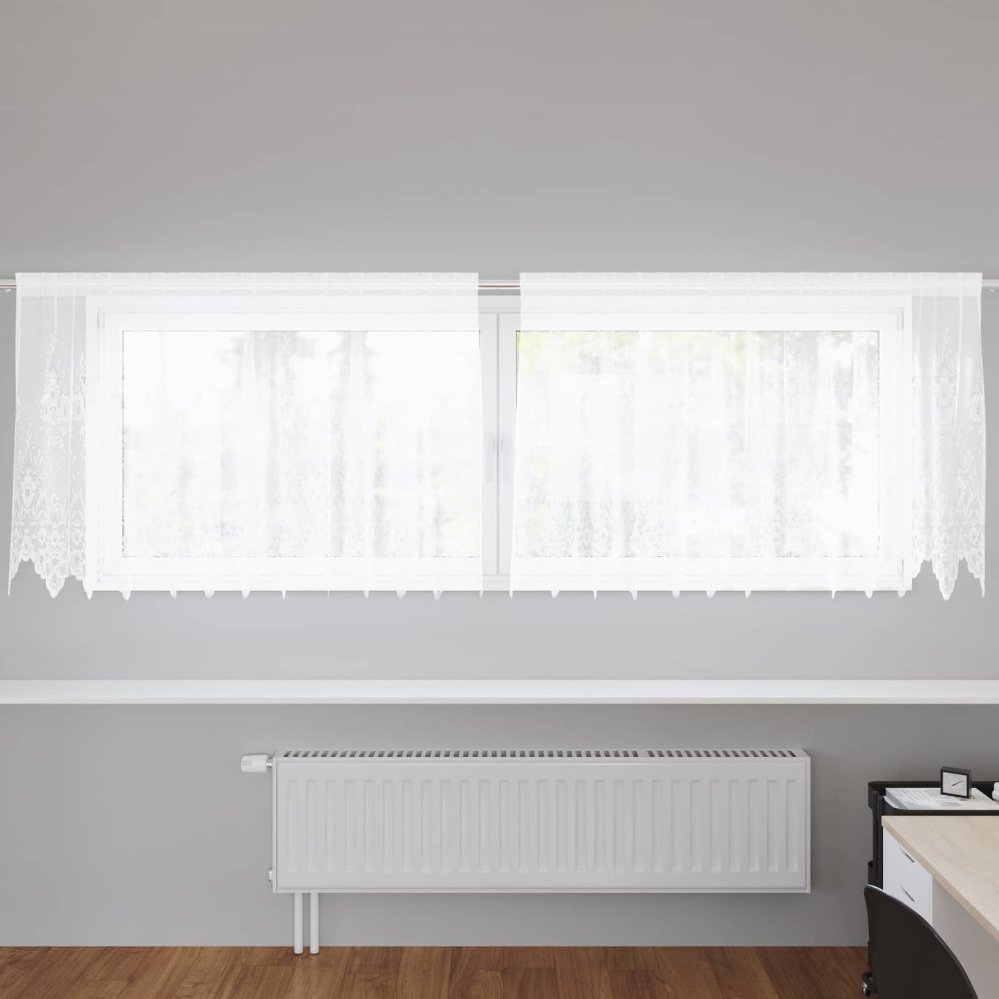 vidaXL Spitzenvorhang mit Vorhängen Floral Weiß 120 x 300 cm Polyester