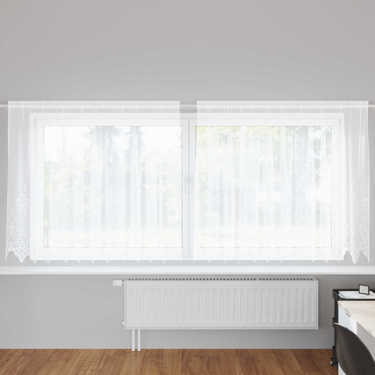 vidaXL Spitzenvorhang mit Vorhängen Floral Weiß 180 x 300 cm Polyester