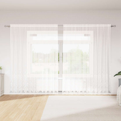 vidaXL Spitzenvorhang mit Vorhängen Floral Weiß 200 x 300 cm Polyester