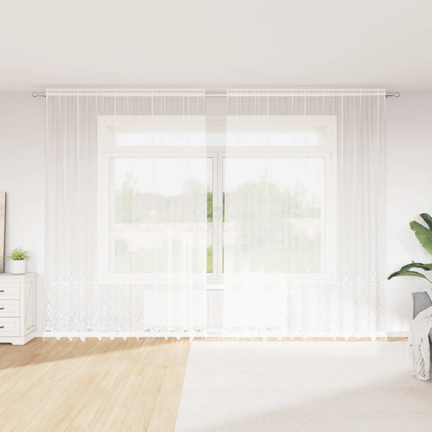vidaXL Spitzenvorhang mit Vorhängen Floral Weiß 260 x 300 cm Polyester