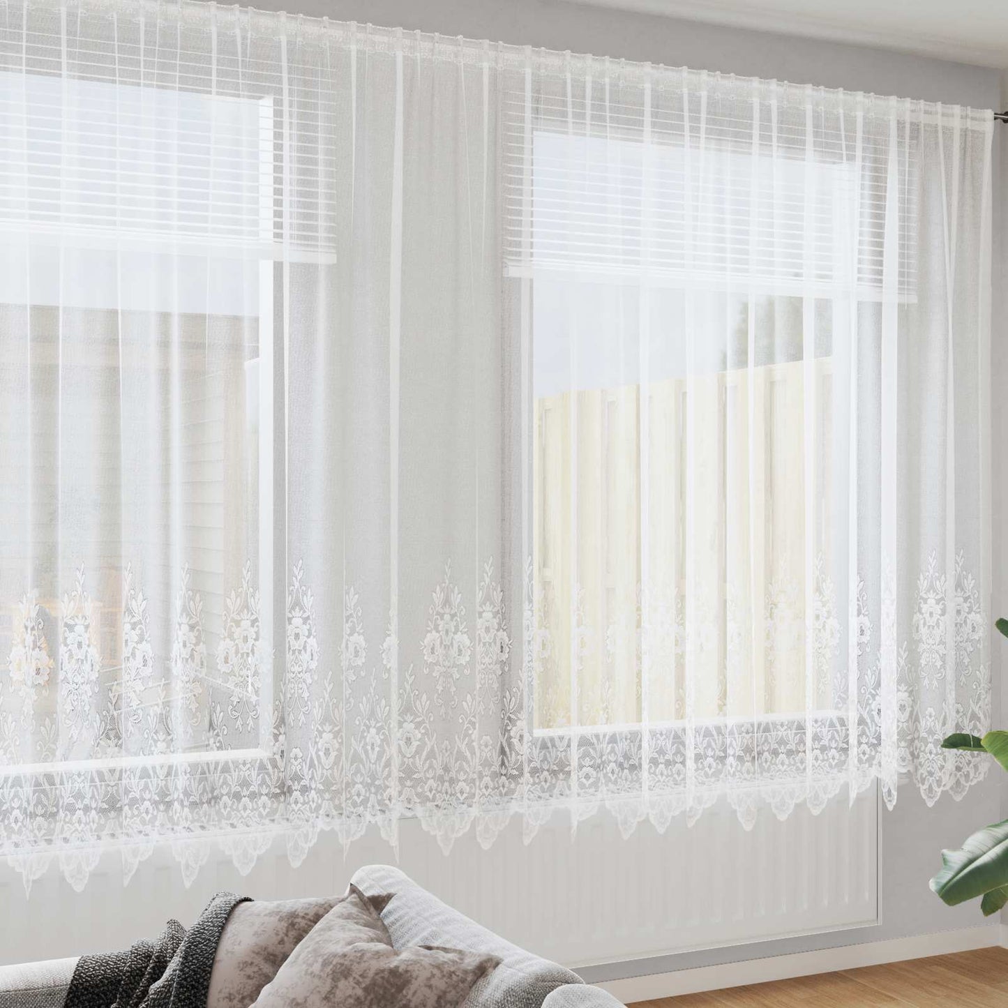 vidaXL Spitzenvorhang mit Vorhängen Floral Weiß 200 x 400 cm Polyester