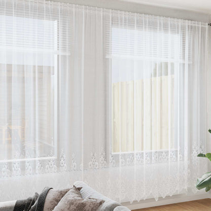 vidaXL Spitzenvorhang mit Vorhängen Floral Weiß 300 x 500 cm Polyester