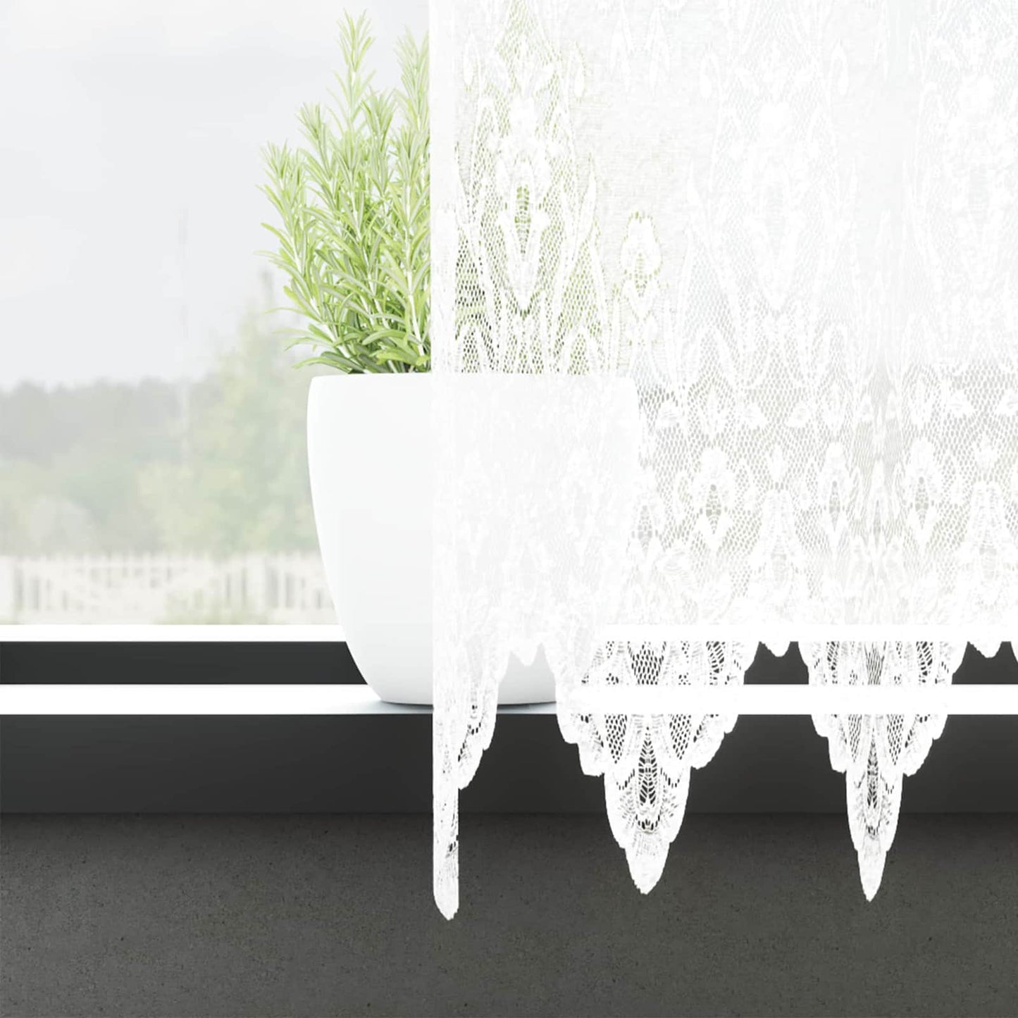 vidaXL Spitzenvorhang mit Vorhängen Floral Weiß 300 x 600 cm Polyester