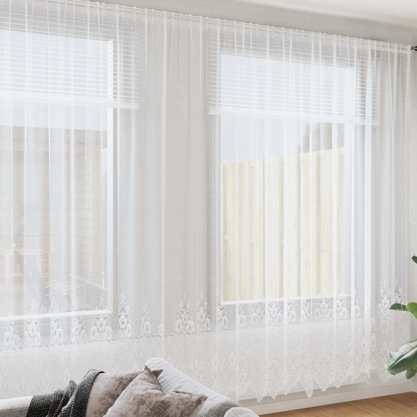 vidaXL Spitzenvorhang mit Vorhängen Floral Weiß 280x1200cm Polyester
