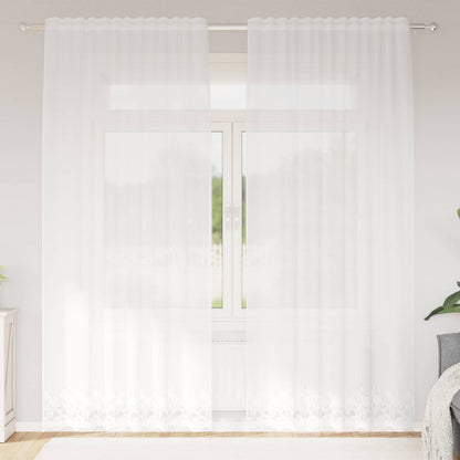 vidaXL Spitzenvorhang mit Vorhängen Floral Weiß 240 x 150 cm Polyester