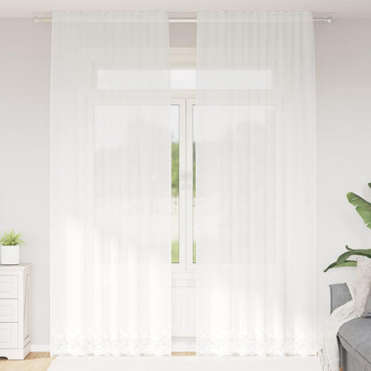 vidaXL Spitzenvorhang mit Vorhängen Floral Weiß 260 x 150 cm Polyester