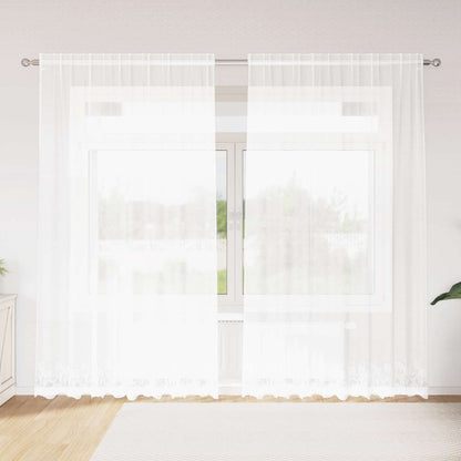 vidaXL Spitzenvorhang mit Vorhängen Floral Weiß 200 x 200 cm Polyester