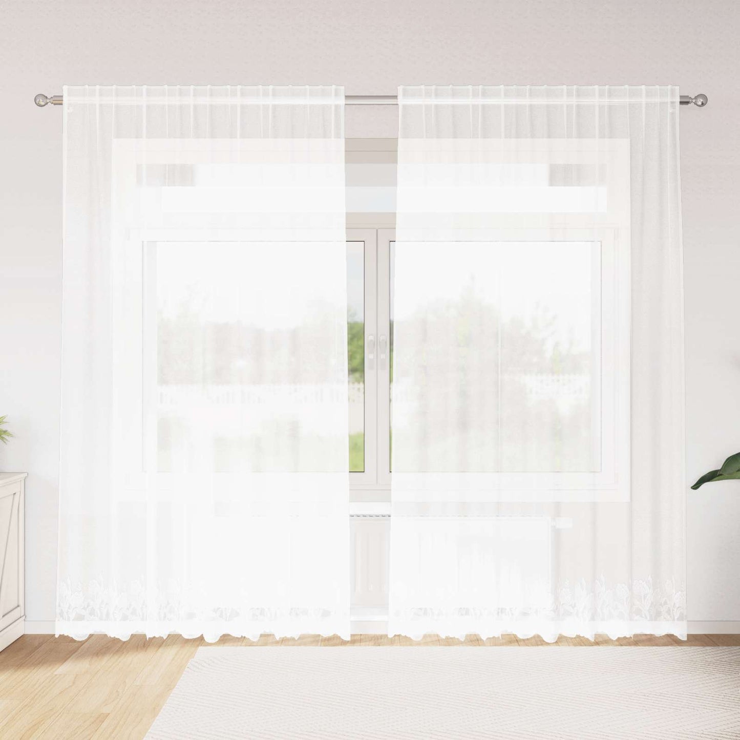 vidaXL Spitzenvorhang mit Vorhängen Floral Weiß 240 x 200 cm Polyester
