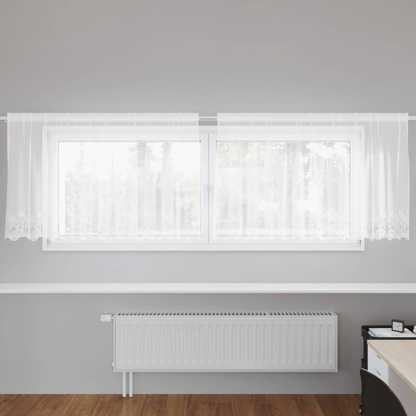 vidaXL Spitzenvorhang mit Vorhängen Floral Weiß 100 x 300 cm Polyester