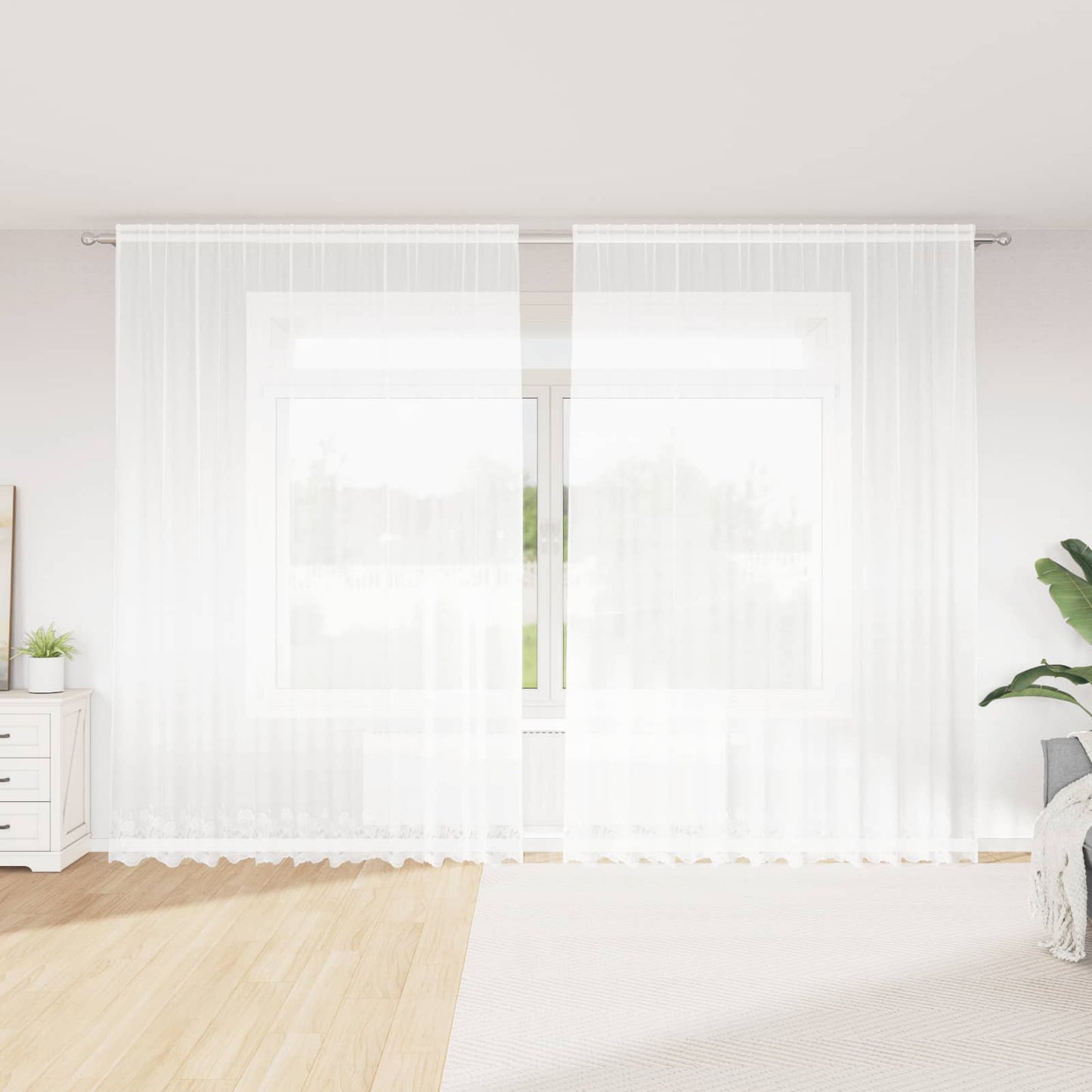 vidaXL Spitzenvorhang mit Vorhängen Floral Weiß 280 x 300 cm Polyester