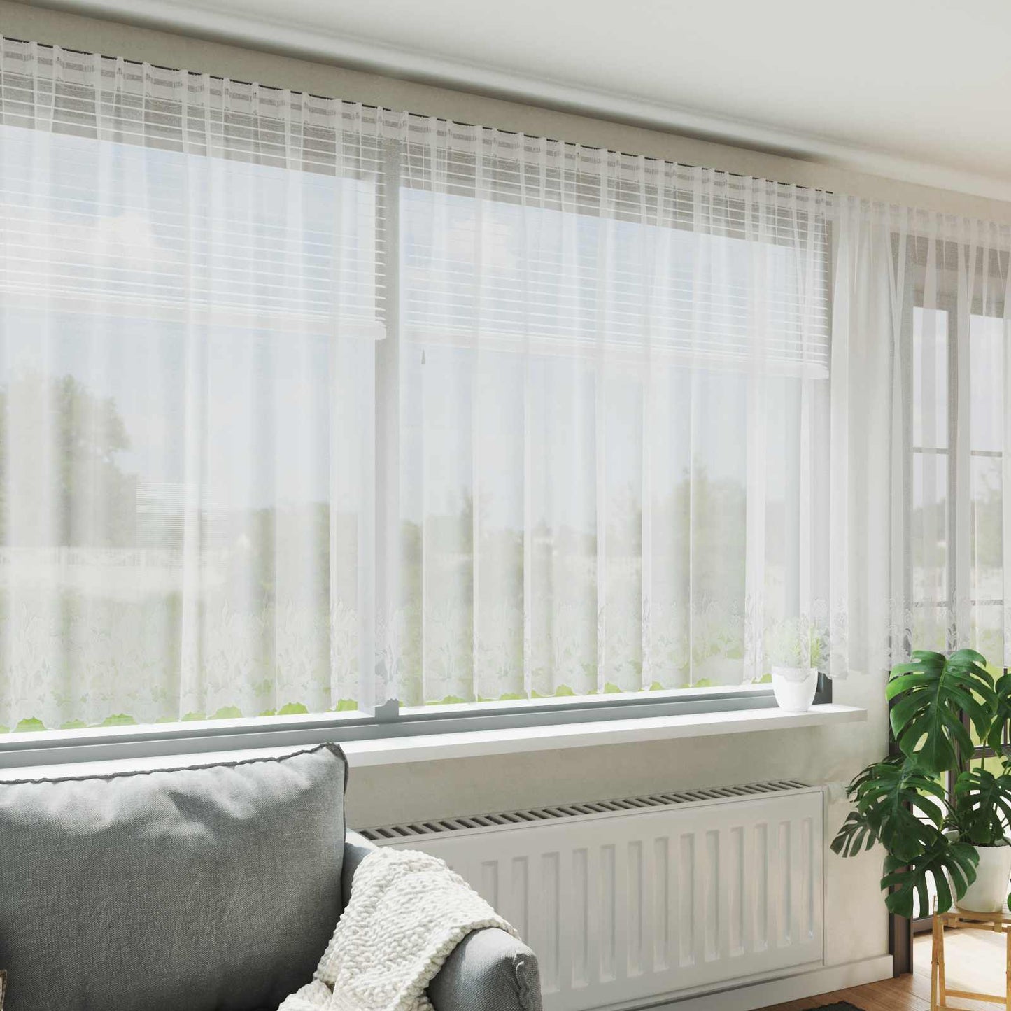 vidaXL Spitzenvorhang mit Vorhängen Floral Weiß 180 x 500 cm Polyester