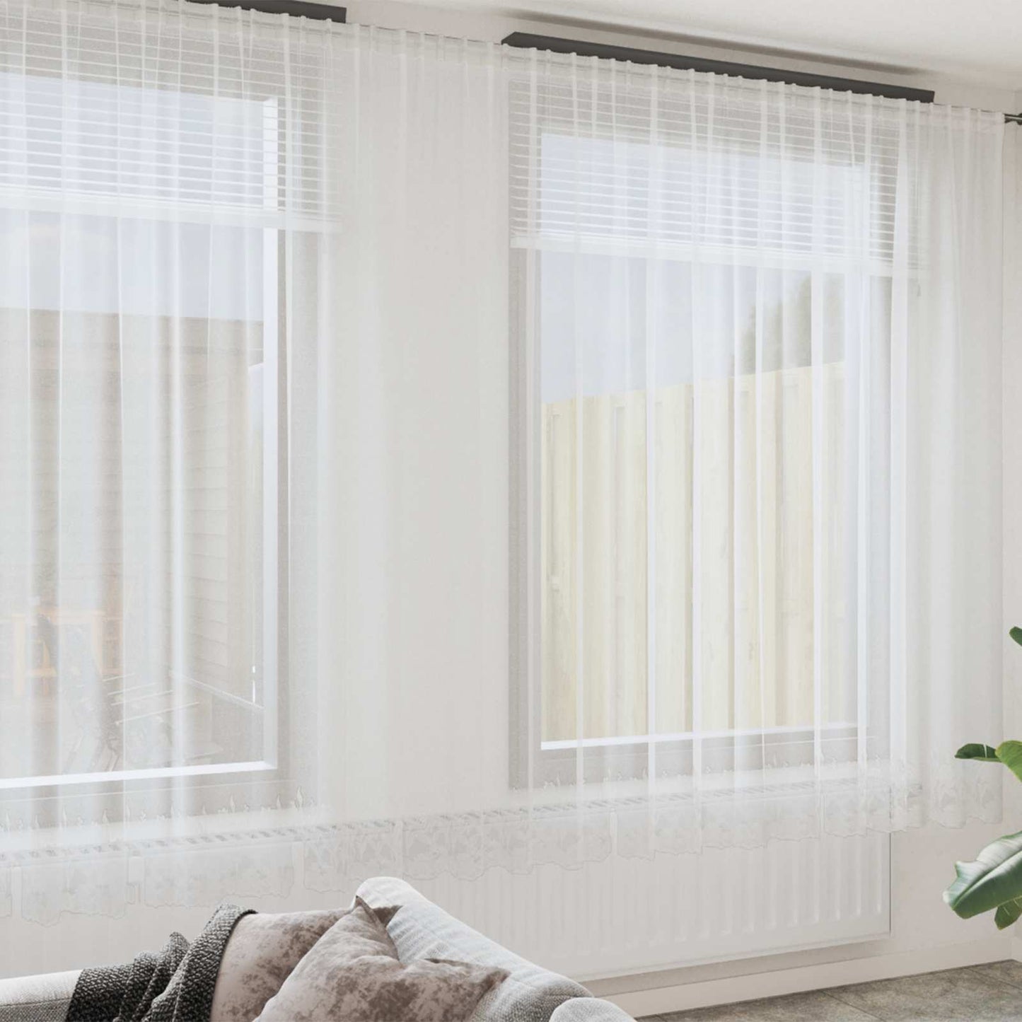 vidaXL Spitzenvorhang mit Vorhängen Floral Weiß 260 x 900 cm Polyester