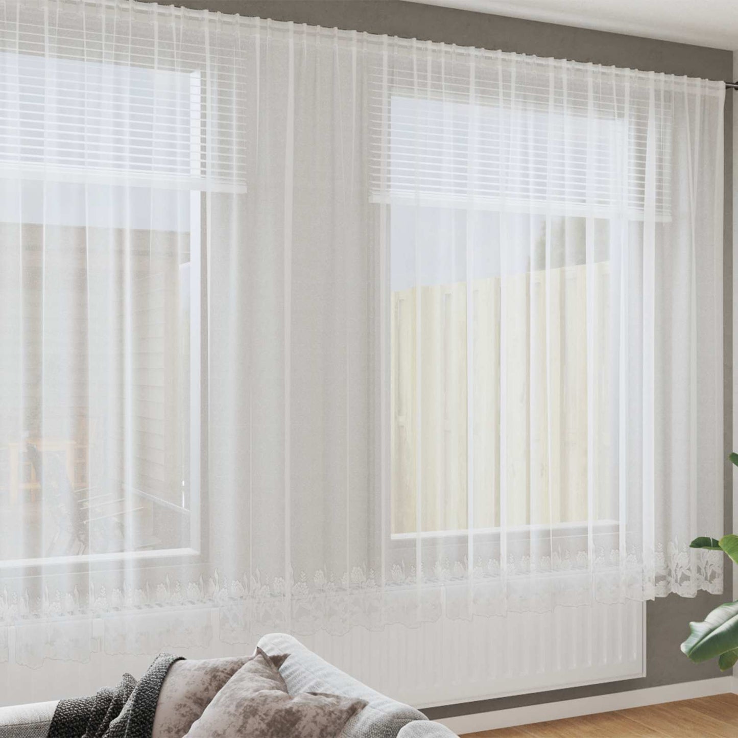 vidaXL Spitzenvorhang mit Vorhängen Weiß 245 x 1200 cm Polyester