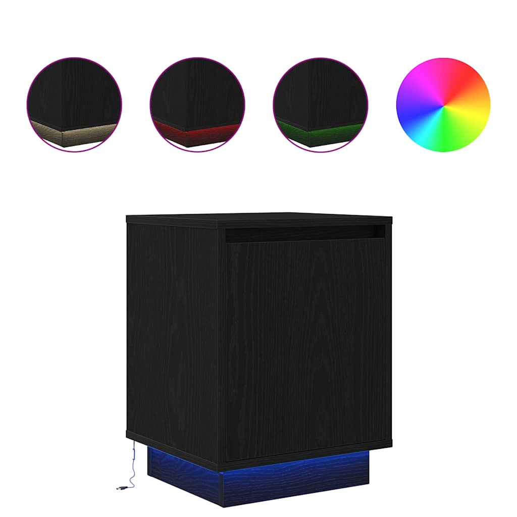 vidaXL Nachttisch mit LED-Leuchten Schwarz 38x34x50 cm
