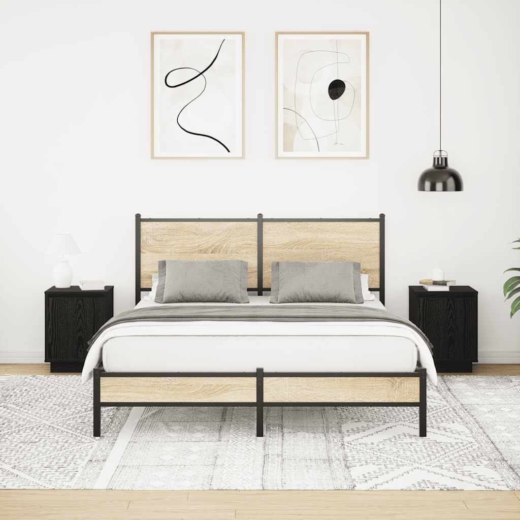 vidaXL Nachttische mit LED-Leuchten 2 Stk. Schwarz 38x34x50 cm