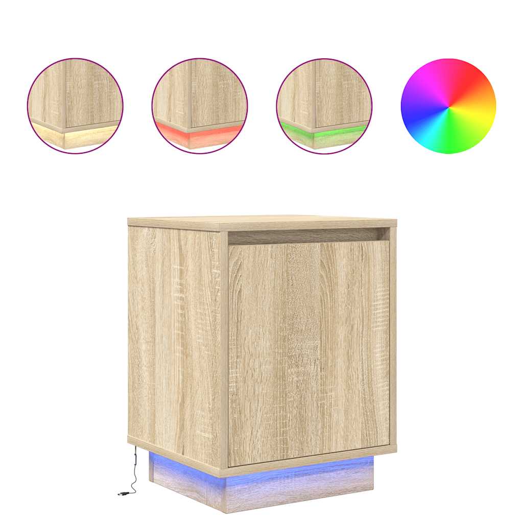 vidaXL Nachttisch mit LED-Leuchten Sonoma-Eiche 38x34x50 cm
