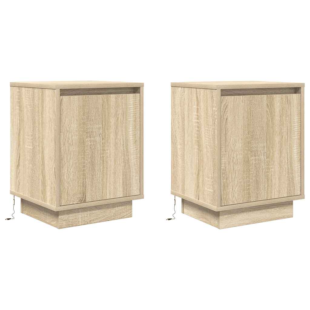 vidaXL Nachttische mit LED-Leuchten 2 Stk. Sonoma-Eiche 38x34x50 cm