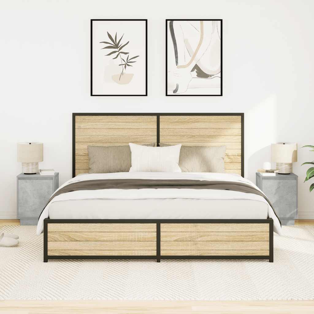 vidaXL Nachttische mit LED-Leuchten 2 Stk. Betongrau 38x34x50 cm