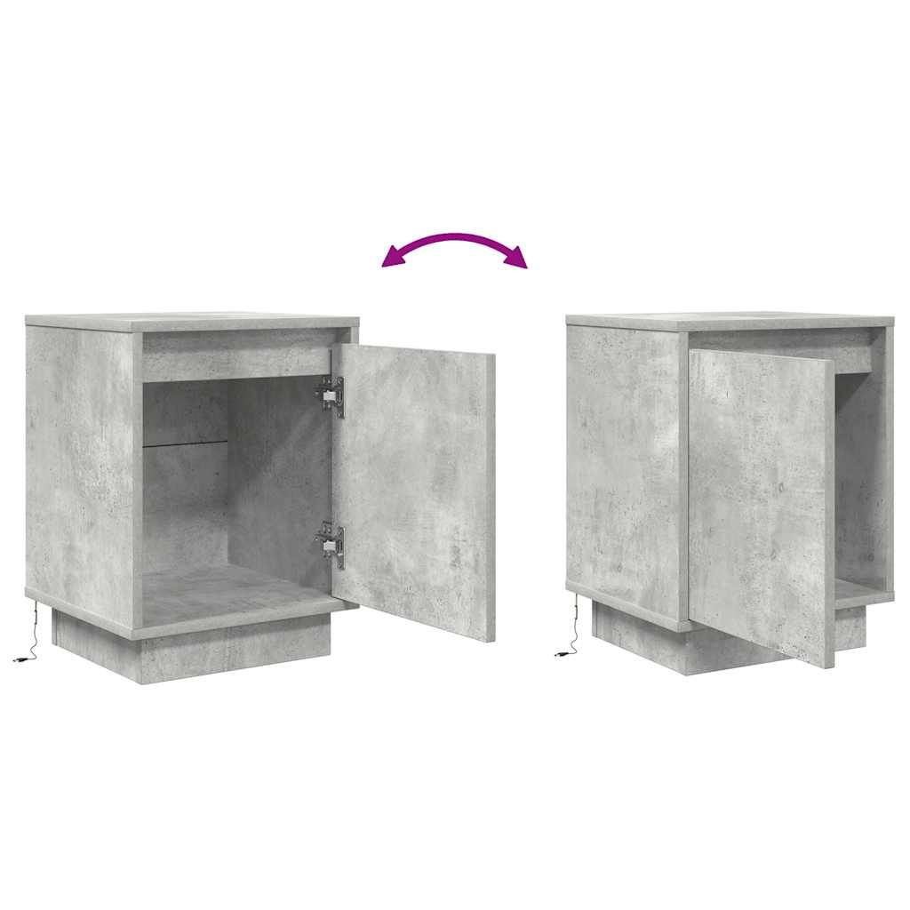 vidaXL Nachttische mit LED-Leuchten 2 Stk. Betongrau 38x34x50 cm