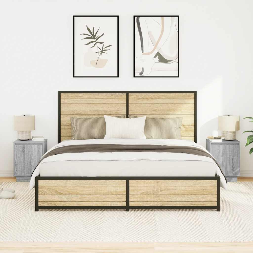 vidaXL Tables de chevet avec lumières LED 2 pcs Gris Sonoma 38x34x50 cm