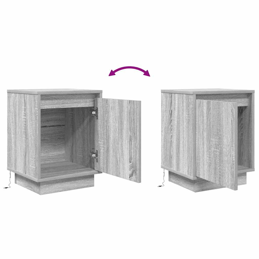 vidaXL Tables de chevet avec lumières LED 2 pcs Gris Sonoma 38x34x50 cm