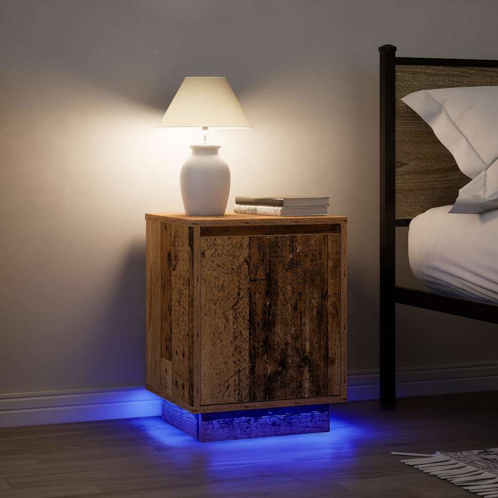 vidaXL Nachttisch mit LED-Leuchten Altholz-Optik 38x34x50 cm