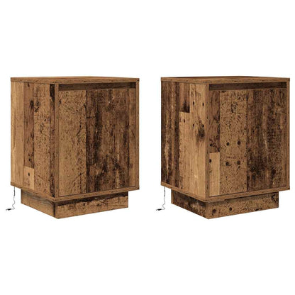 vidaXL Nachttische mit LED-Leuchten 2 Stk. Altholz-Optik 38x34x50 cm