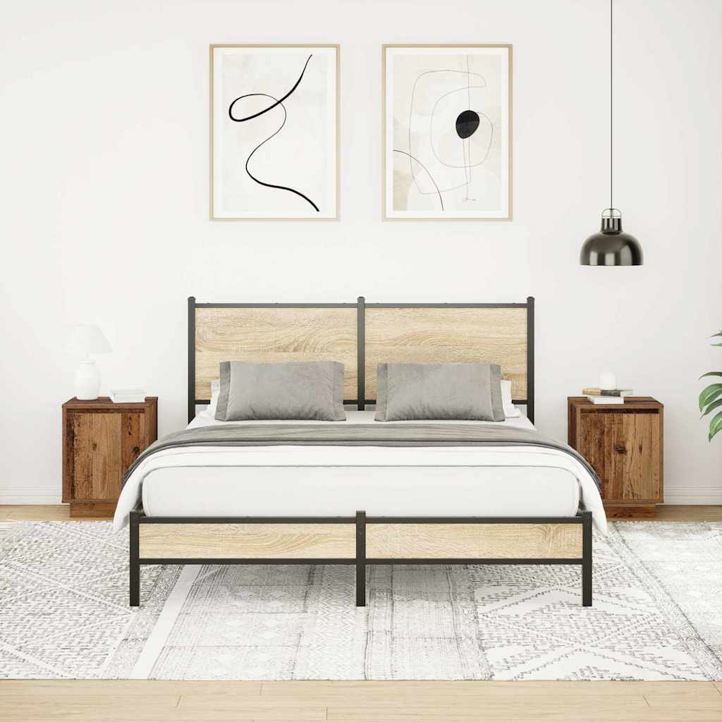 vidaXL Nachttische mit LED-Leuchten 2 Stk. Altholz-Optik 38x34x50 cm