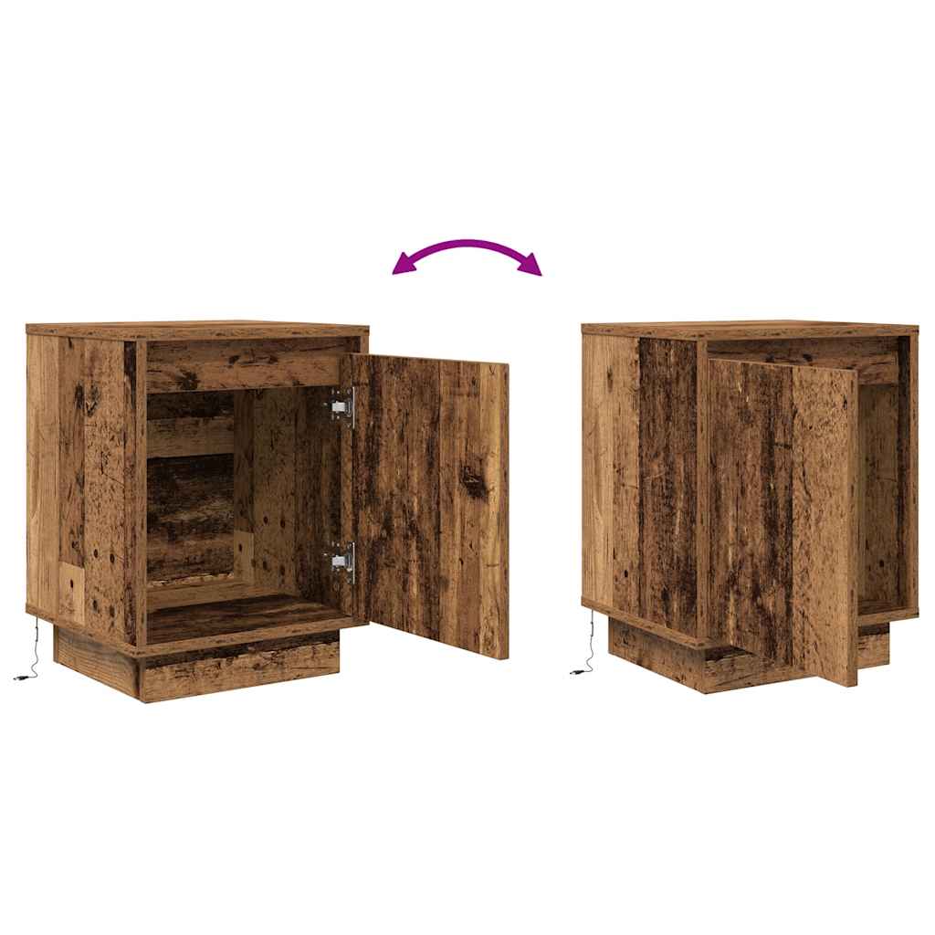 vidaXL Nachttische mit LED-Leuchten 2 Stk. Altholz-Optik 38x34x50 cm