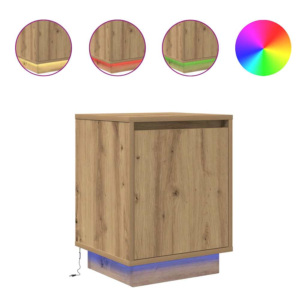 vidaXL Nachttische mit LED-Leuchten 2 Stk. Artisan-Eiche 38x34x50 cm