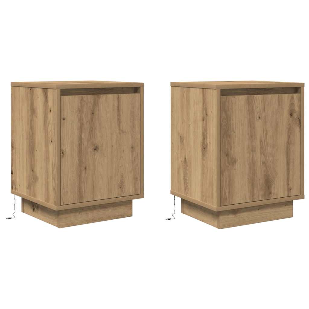 vidaXL Nachttische mit LED-Leuchten 2 Stk. Artisan-Eiche 38x34x50 cm