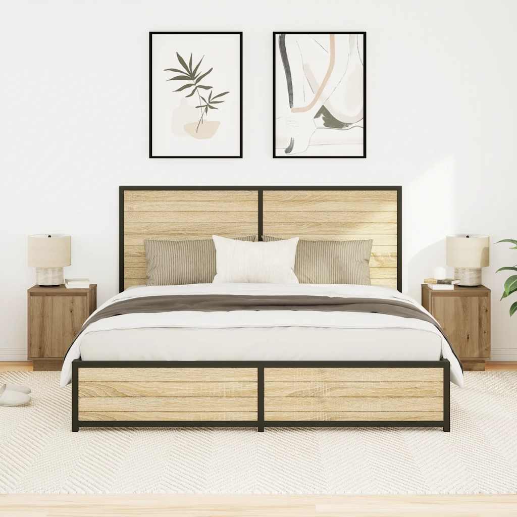 vidaXL Nachttische mit LED-Leuchten 2 Stk. Artisan-Eiche 38x34x50 cm