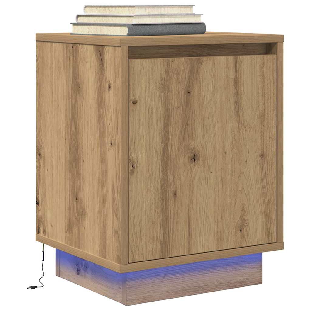 vidaXL Nachttische mit LED-Leuchten 2 Stk. Artisan-Eiche 38x34x50 cm