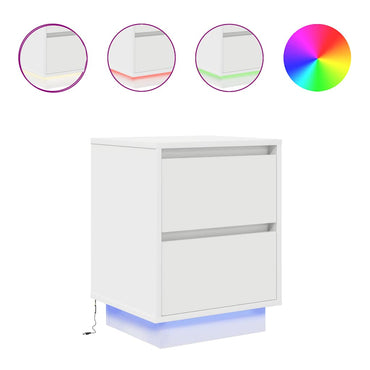 vidaXL Nachttisch mit LED-Leuchten Weiß 38x34x50 cm