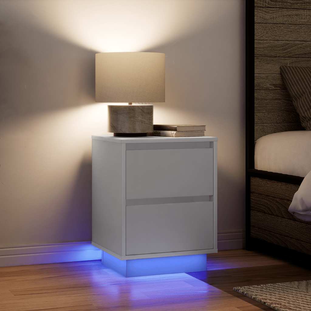 vidaXL Nachttisch mit LED-Leuchten Weiß 38x34x50 cm