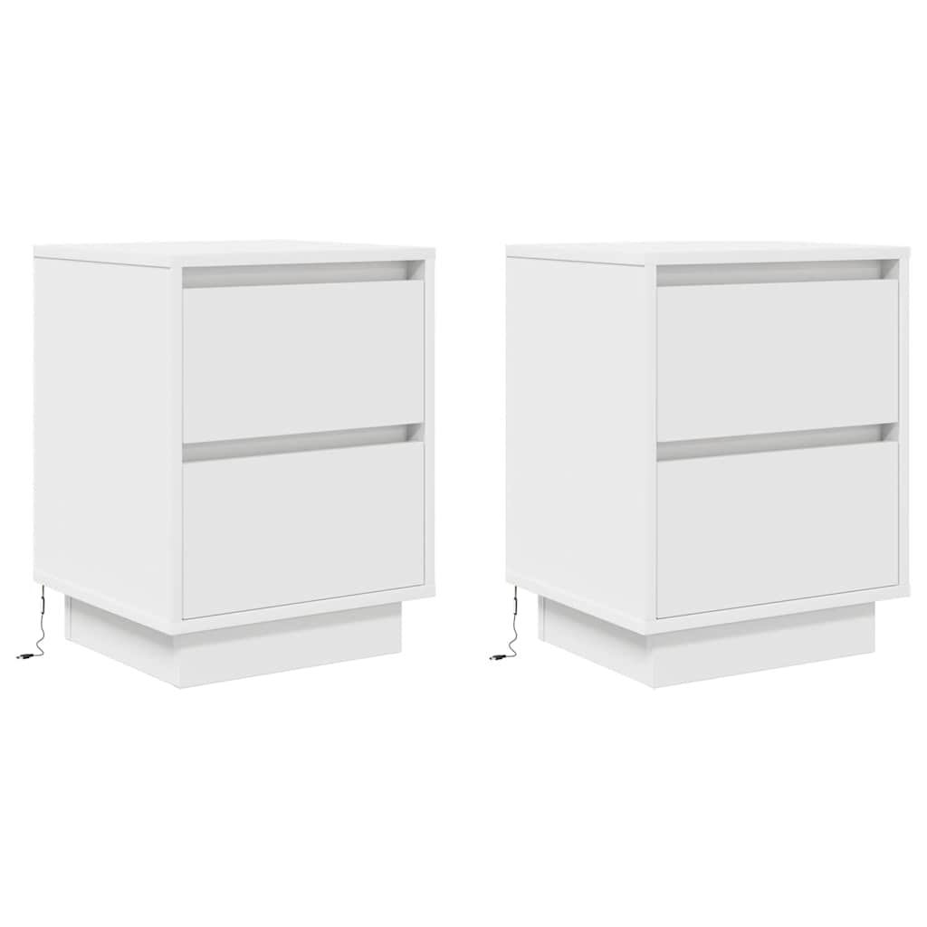vidaXL Nachttische mit LED-Leuchten 2 Stk. Weiß 38x34x50 cm