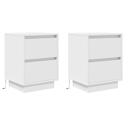 vidaXL Nachttische mit LED-Leuchten 2 Stk. Weiß 38x34x50 cm