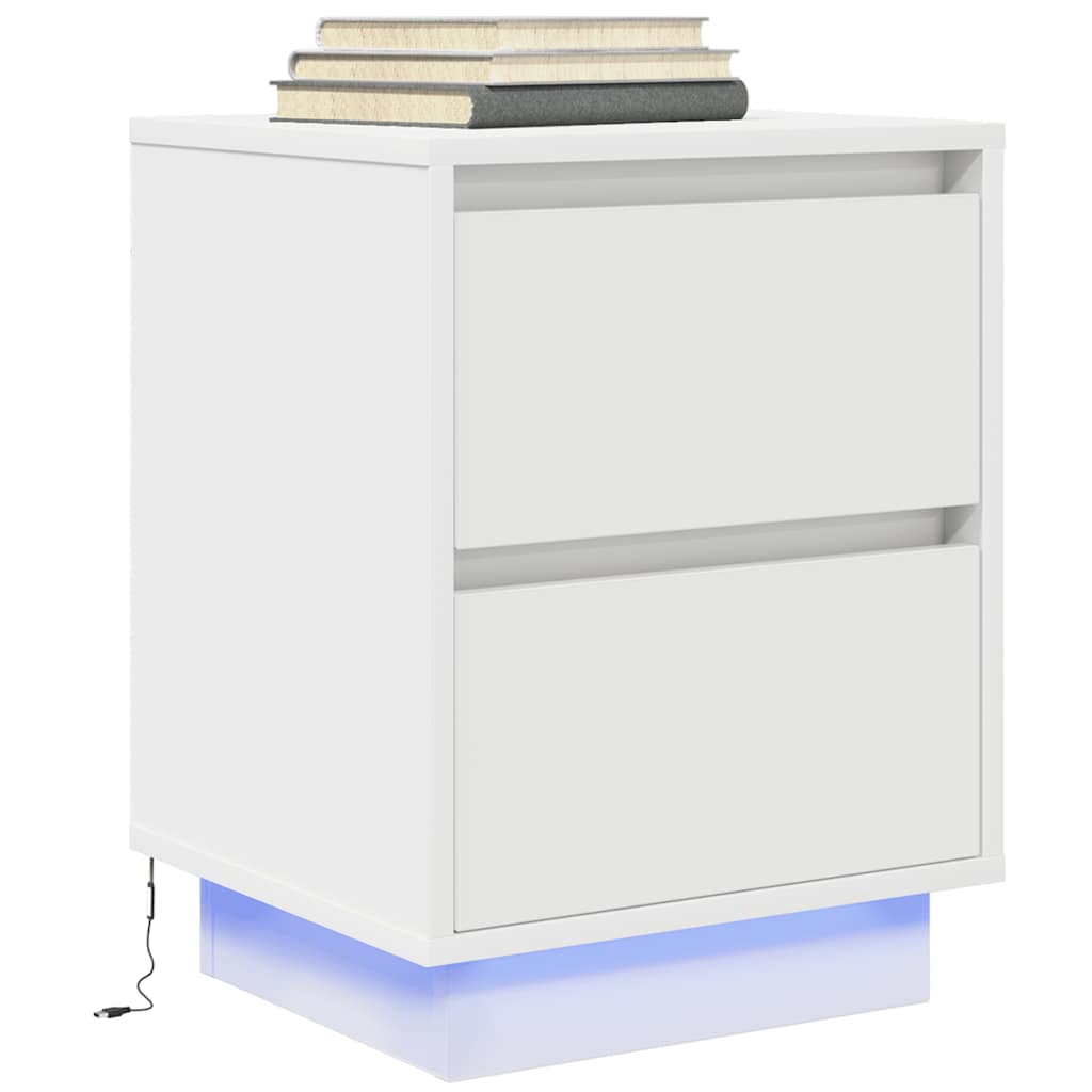 vidaXL Nachttische mit LED-Leuchten 2 Stk. Weiß 38x34x50 cm