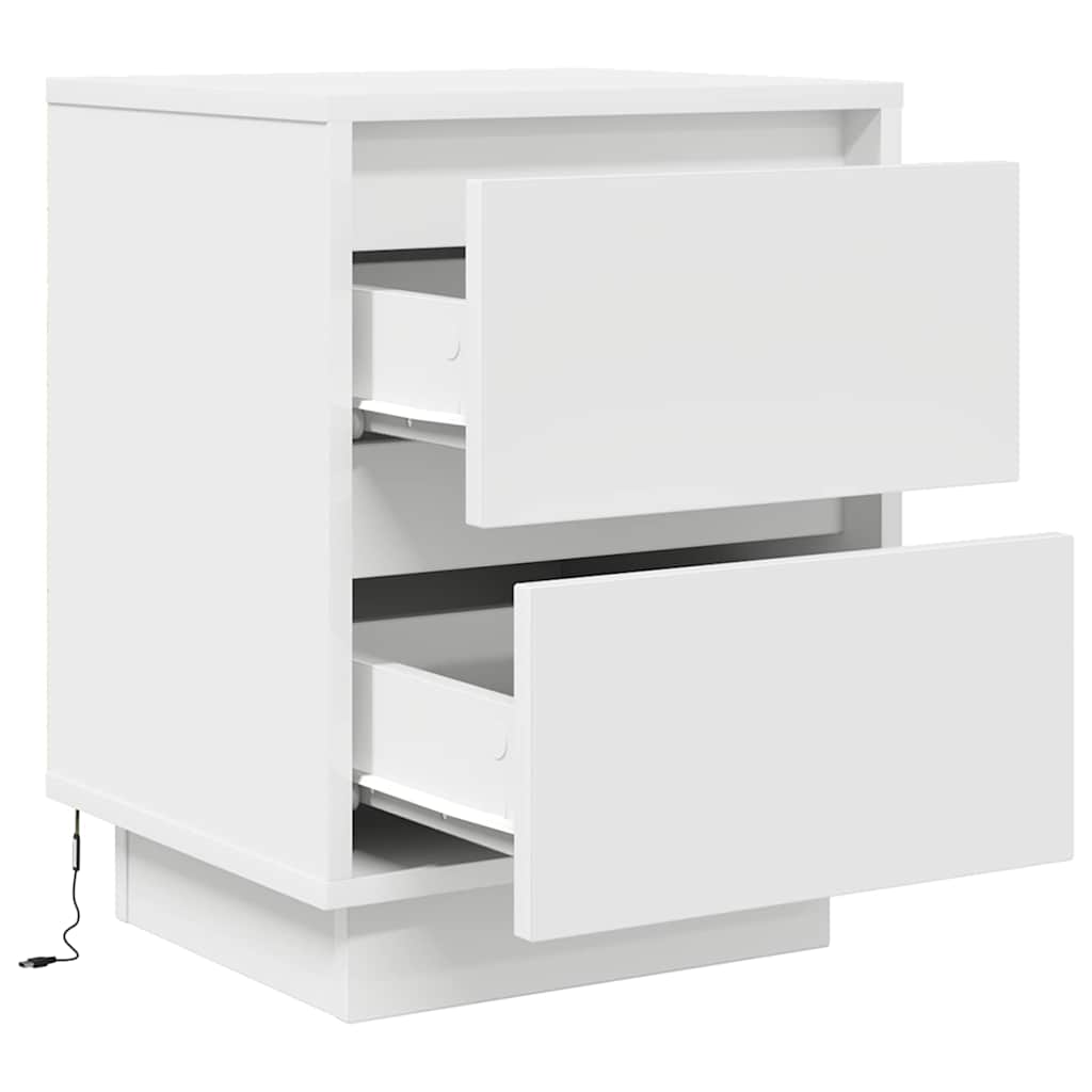 vidaXL Nachttische mit LED-Leuchten 2 Stk. Weiß 38x34x50 cm