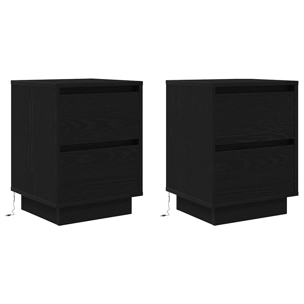 vidaXL Tables de chevet avec lumières LED 2 pcs Noir 38x34x50 cm