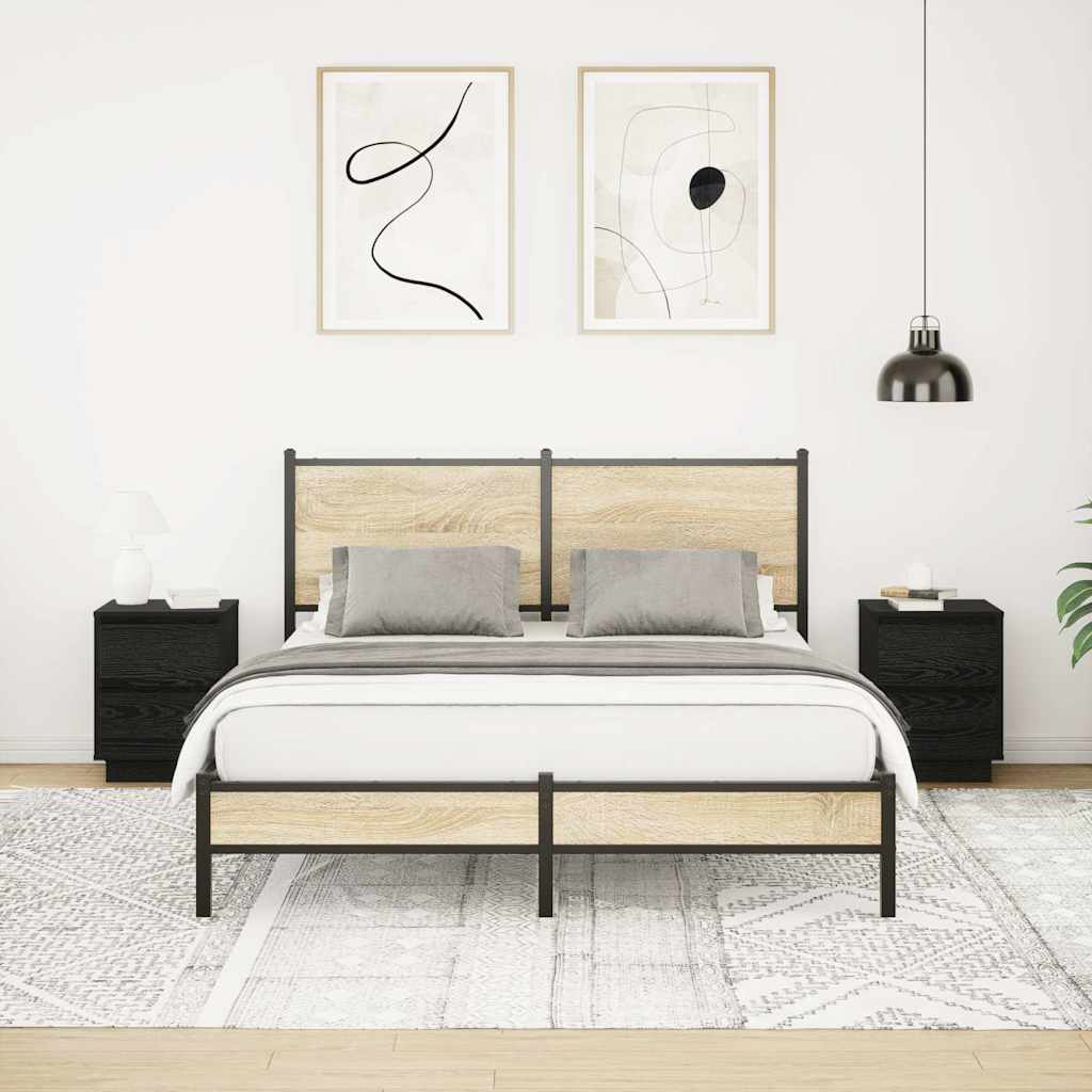 vidaXL Tables de chevet avec lumières LED 2 pcs Noir 38x34x50 cm
