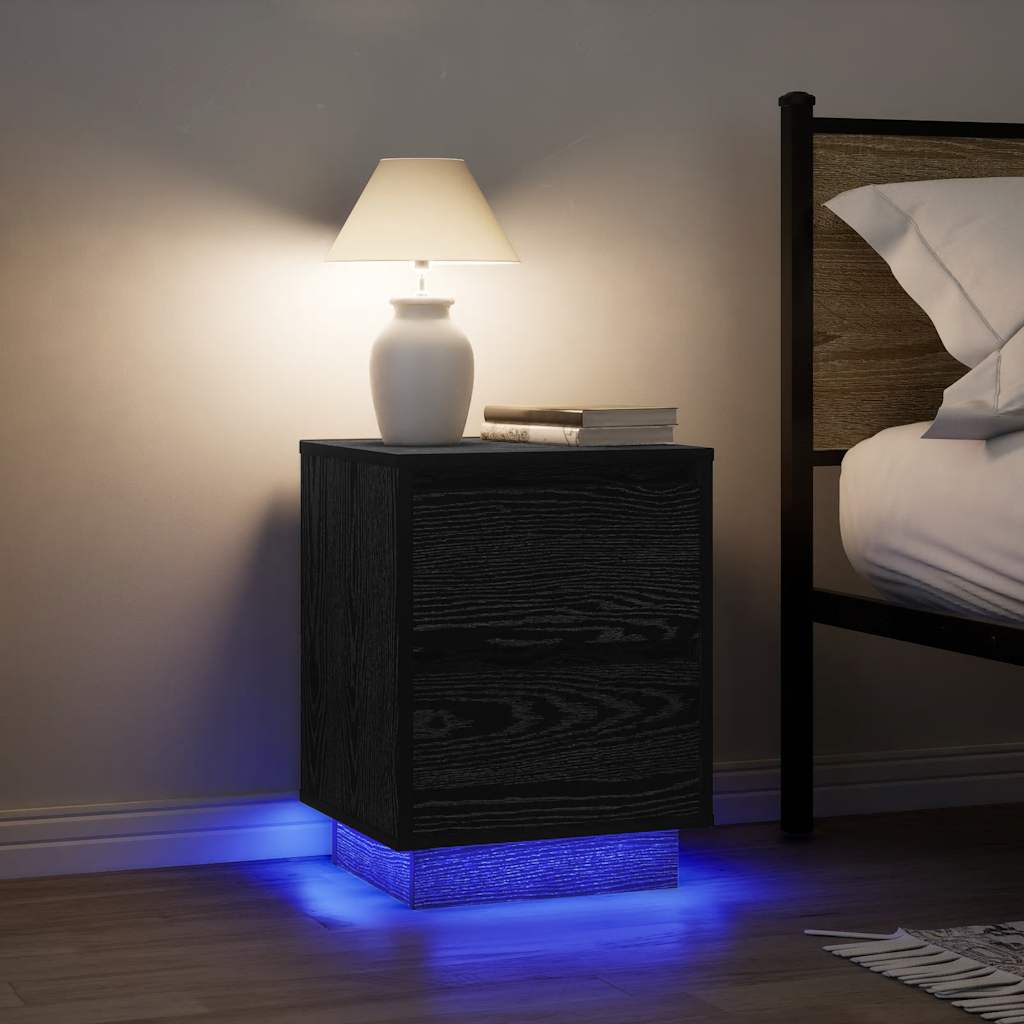 vidaXL Tables de chevet avec lumières LED 2 pcs Noir 38x34x50 cm