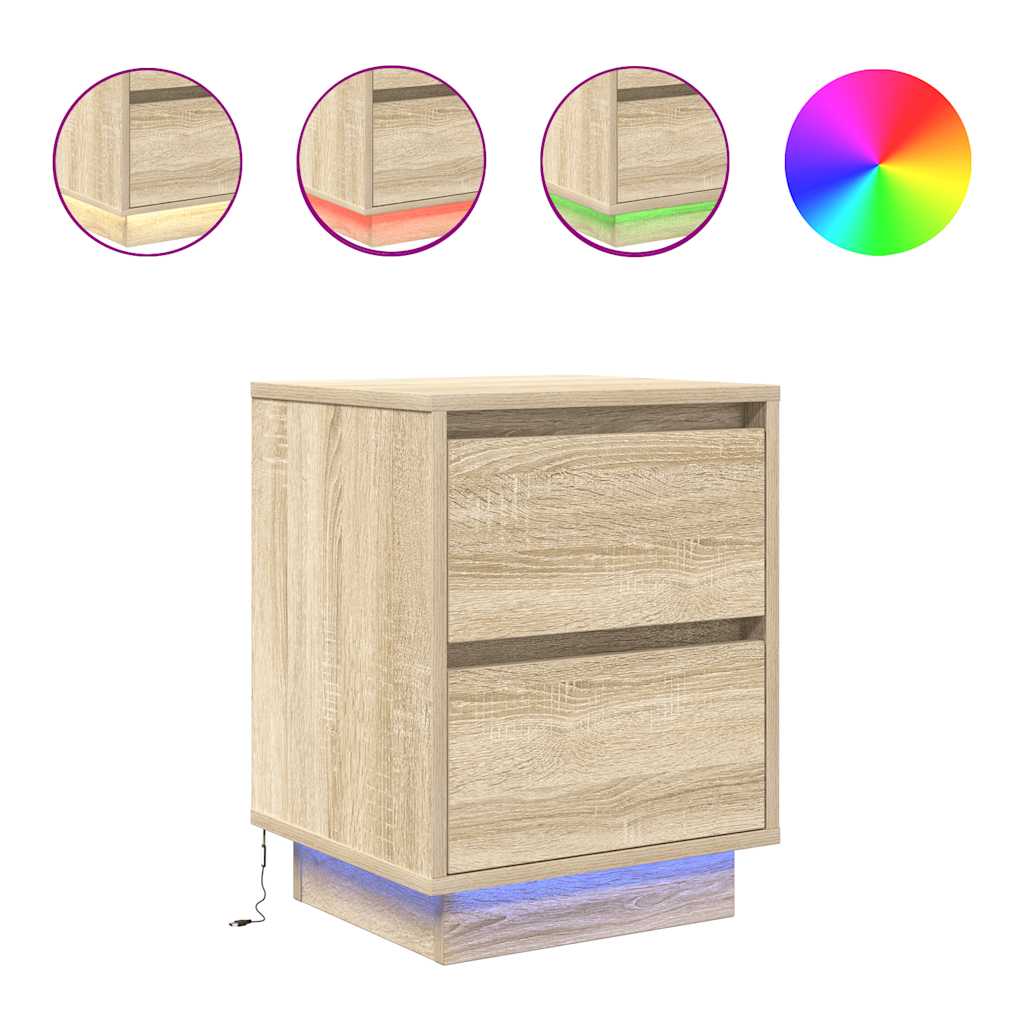 vidaXL Nachttisch mit LED-Leuchten Sonoma-Eiche 38x34x50 cm