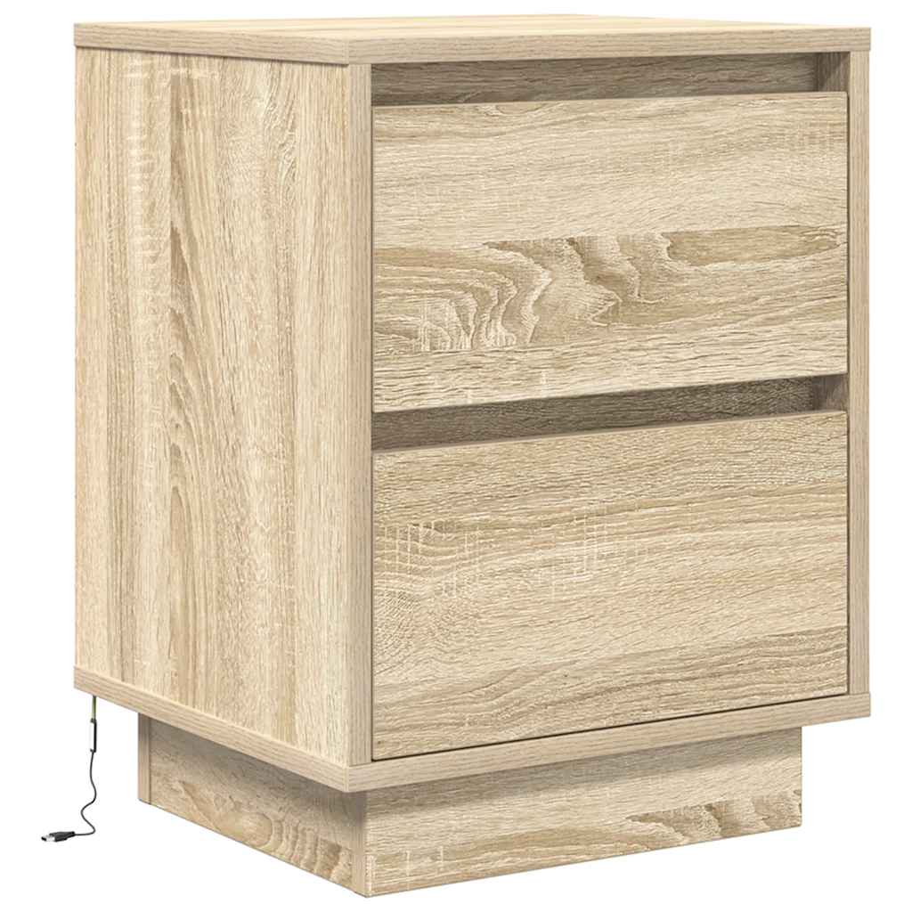 vidaXL Nachttisch mit LED-Leuchten Sonoma-Eiche 38x34x50 cm