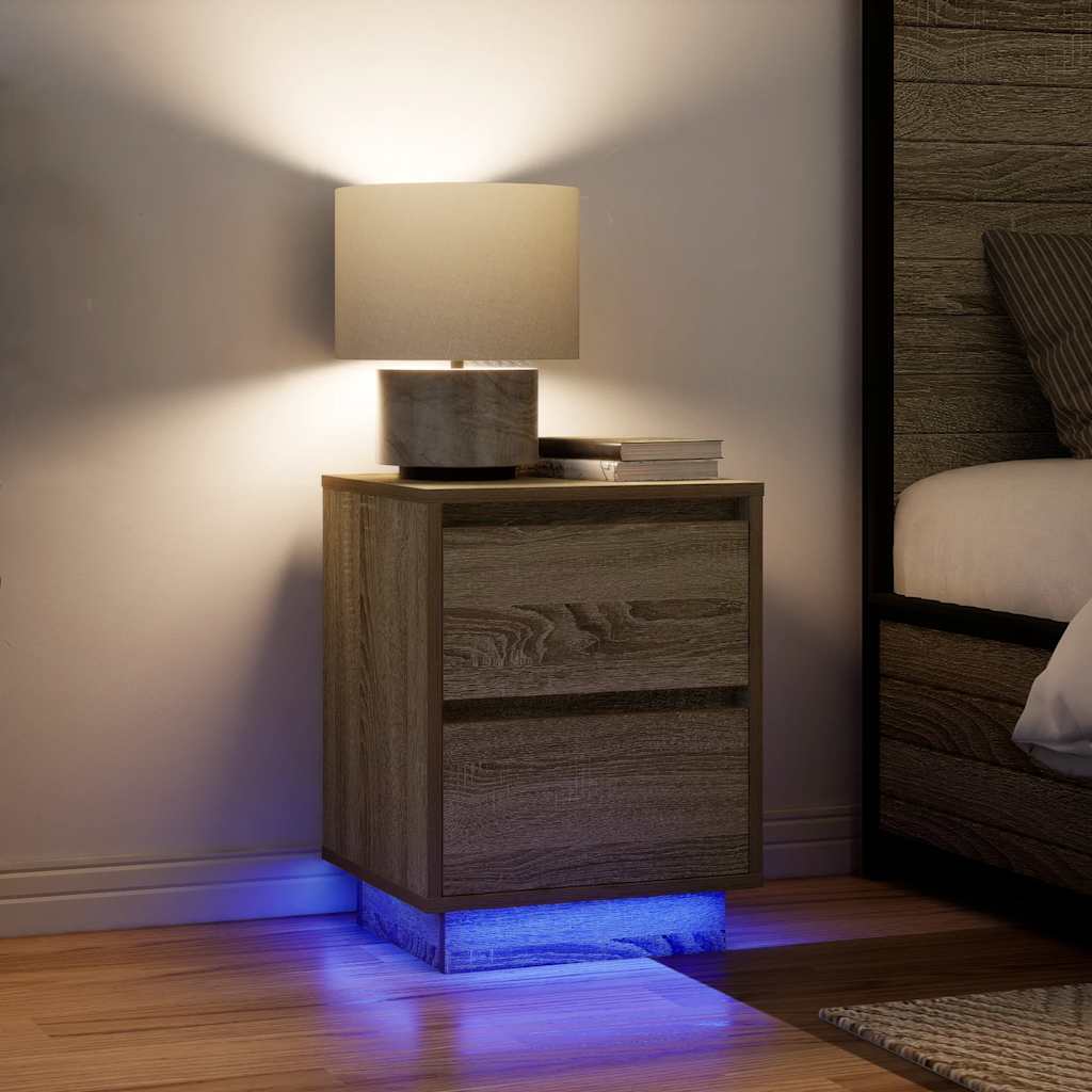vidaXL Nachttisch mit LED-Leuchten Sonoma-Eiche 38x34x50 cm