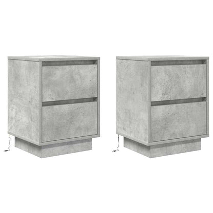 vidaXL Nachttische mit LED-Leuchten 2 Stk. Betongrau 38x34x50 cm