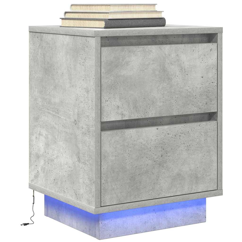 vidaXL Nachttische mit LED-Leuchten 2 Stk. Betongrau 38x34x50 cm