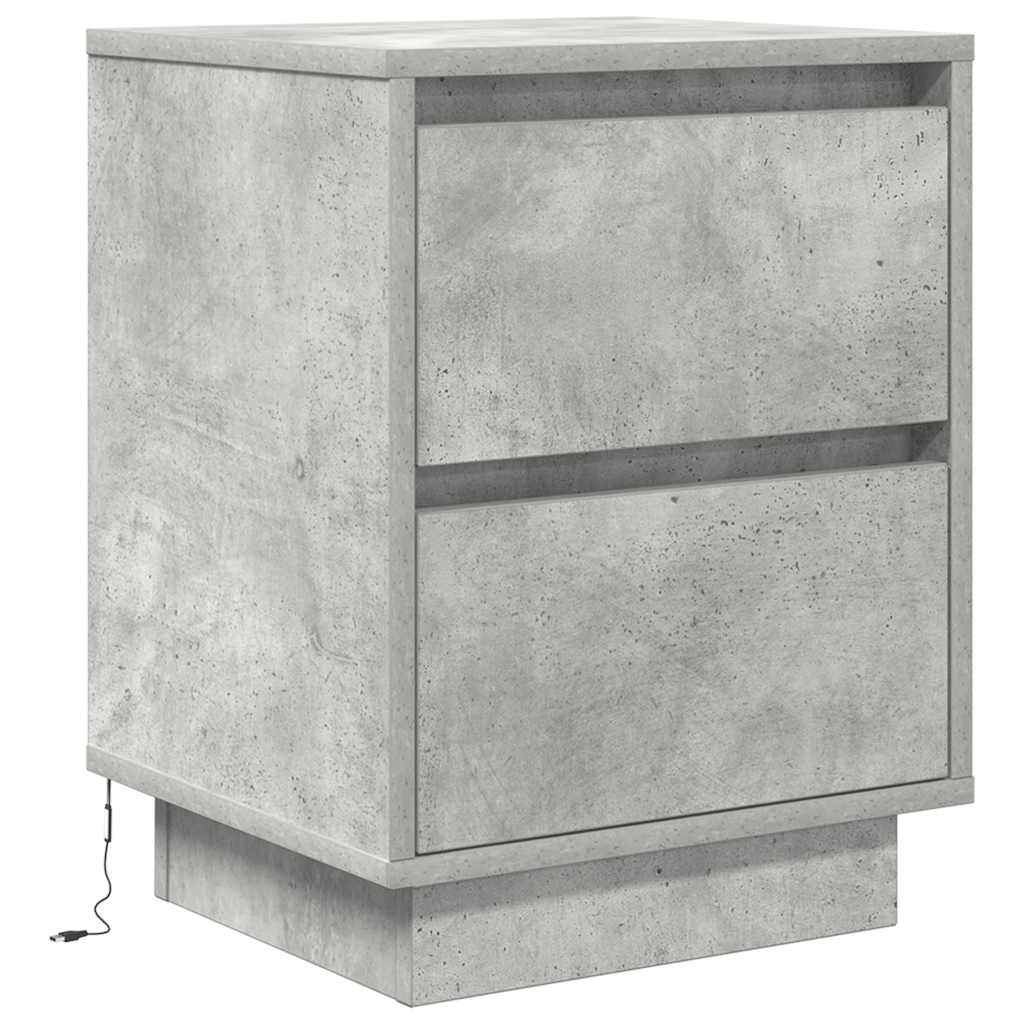 vidaXL Nachttische mit LED-Leuchten 2 Stk. Betongrau 38x34x50 cm