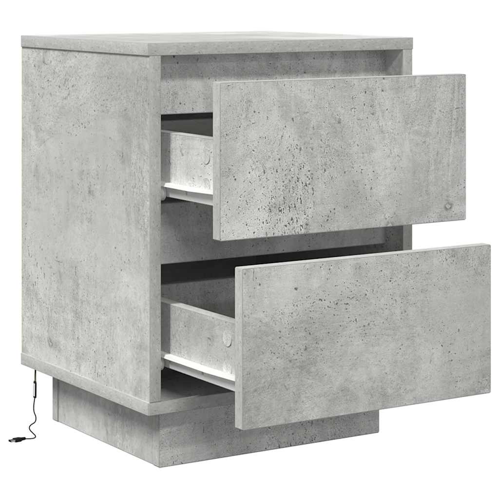 vidaXL Nachttische mit LED-Leuchten 2 Stk. Betongrau 38x34x50 cm